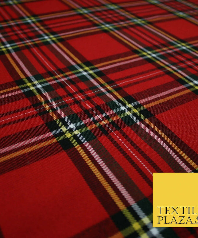 RED Scottish Tartan Check Polyester Viscose Fabric Material 58" Craft Dress 4920