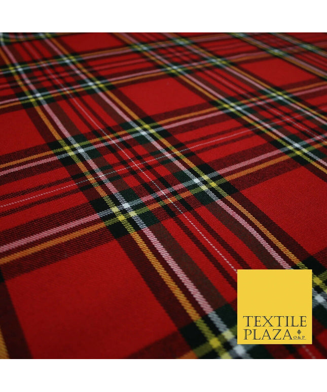 RED Scottish Tartan Check Polyester Viscose Fabric Material 58" Craft Dress 4920