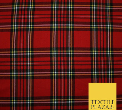 RED Scottish Tartan Check Polyester Viscose Fabric Material 58" Craft Dress 4920