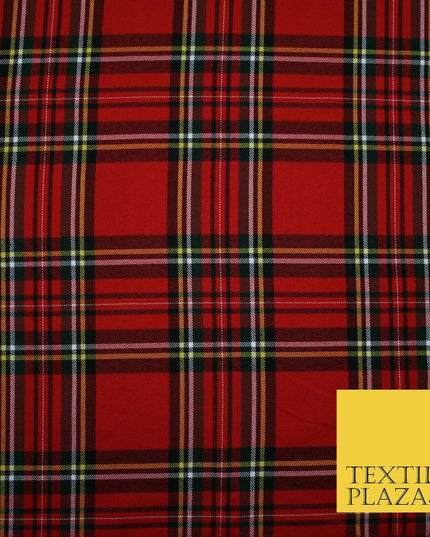 RED Scottish Tartan Check Polyester Viscose Fabric Material 58" Craft Dress 4920