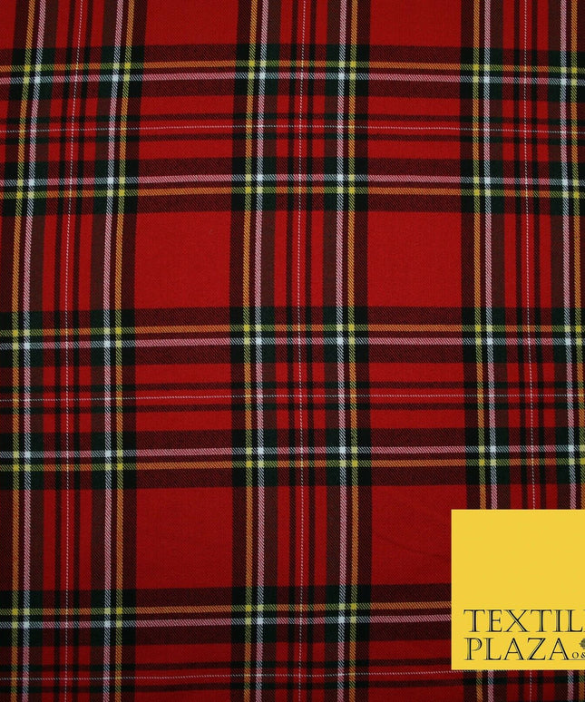 RED Scottish Tartan Check Polyester Viscose Fabric Material 58" Craft Dress 4920