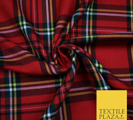 RED Scottish Tartan Check Polyester Viscose Fabric Material 58" Craft Dress 4920