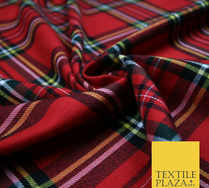 RED Scottish Tartan Check Polyester Viscose Fabric Material 58" Craft Dress 4920