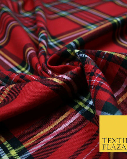 RED Scottish Tartan Check Polyester Viscose Fabric Material 58" Craft Dress 4920