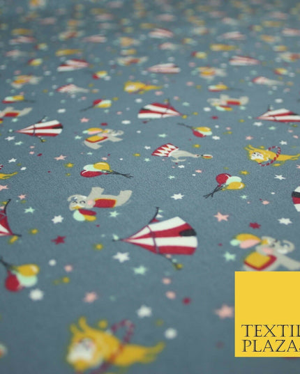 Fun Circus Elephant Balloons Stars 100% Cotton Poplin Print Fabric Face Masks