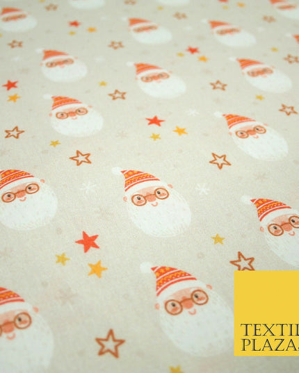 Festive Santa Claus Stars Christmas Digital Print 100% Cotton Fabric 58" 4938