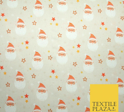 Festive Santa Claus Stars Christmas Digital Print 100% Cotton Fabric 58" 4938