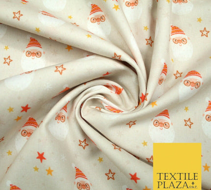 Festive Santa Claus Stars Christmas Digital Print 100% Cotton Fabric 58" 4938