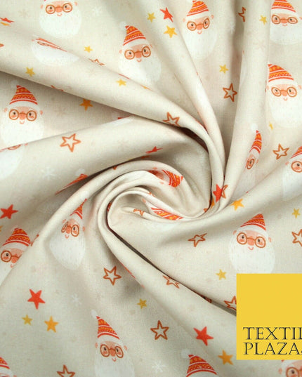Festive Santa Claus Stars Christmas Digital Print 100% Cotton Fabric 58" 4938