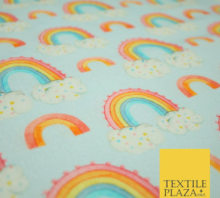 Sky Blue Watercolour Rainbow Clouds Printed 100% Cotton Fabric 56" OEKO-TEX 4485