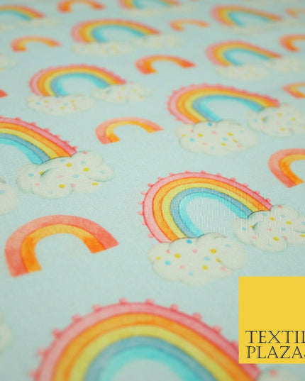 Sky Blue Watercolour Rainbow Clouds Printed 100% Cotton Fabric 56" OEKO-TEX 4485