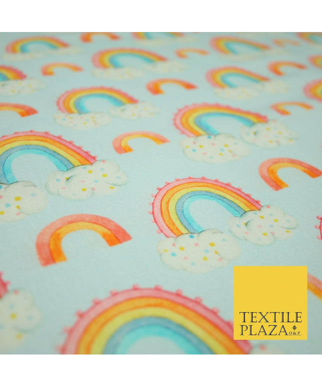 Sky Blue Watercolour Rainbow Clouds Printed 100% Cotton Fabric 56" OEKO-TEX 4485