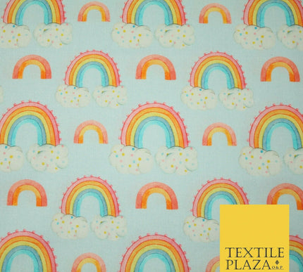 Sky Blue Watercolour Rainbow Clouds Printed 100% Cotton Fabric 56" OEKO-TEX 4485