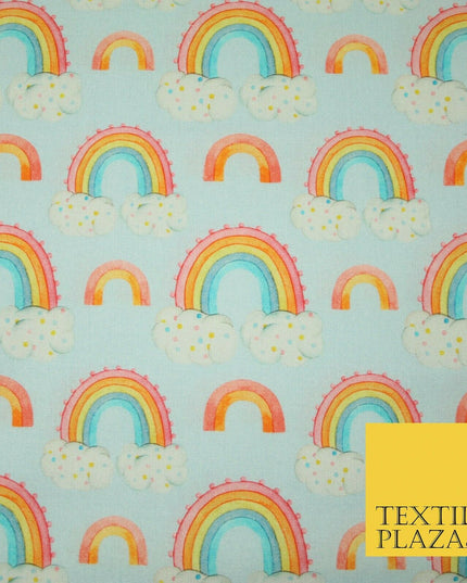 Sky Blue Watercolour Rainbow Clouds Printed 100% Cotton Fabric 56" OEKO-TEX 4485