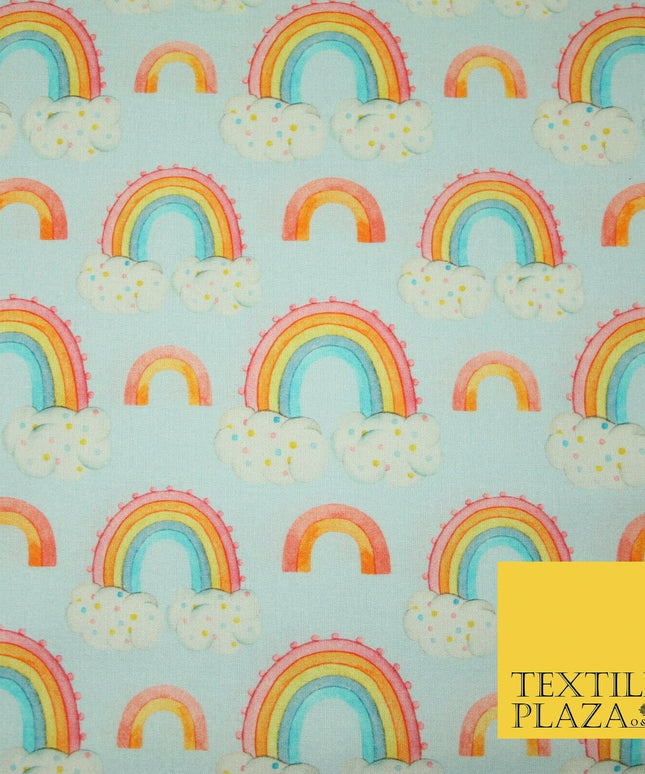 Sky Blue Watercolour Rainbow Clouds Printed 100% Cotton Fabric 56" OEKO-TEX 4485