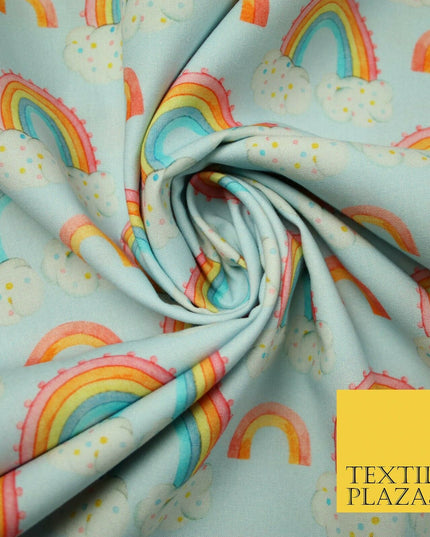 Sky Blue Watercolour Rainbow Clouds Printed 100% Cotton Fabric 56" OEKO-TEX 4485