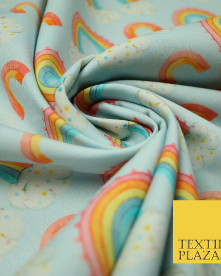 Sky Blue Watercolour Rainbow Clouds Printed 100% Cotton Fabric 56" OEKO-TEX 4485