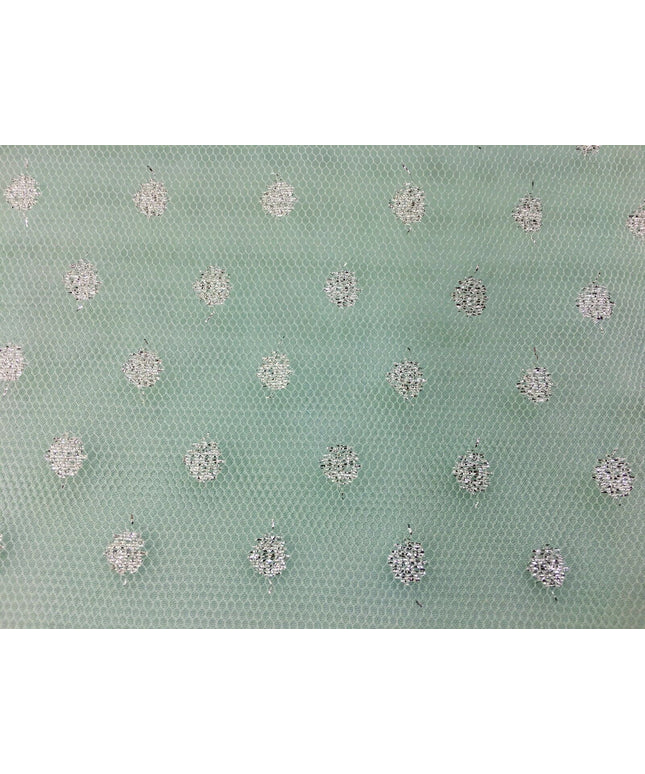 Sparkle Spot Print Mesh Fabric - 100% Polyester- Per Metre - SILVER/MINT - RE90