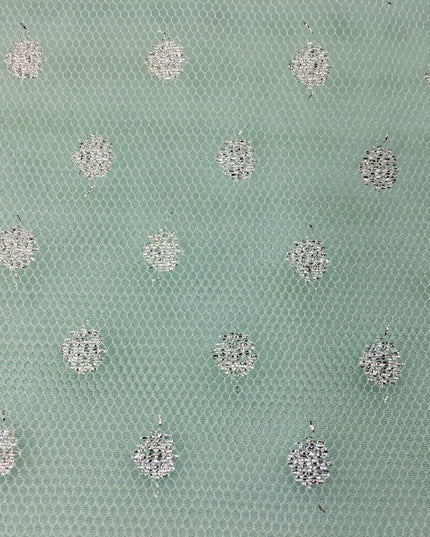 Sparkle Spot Print Mesh Fabric - 100% Polyester- Per Metre - SILVER/MINT - RE90