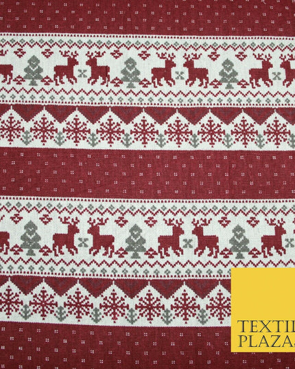 Fair Isle Reindeer Tree Christmas Zig Zag Stripe Printed Cotton Canvas Fabric