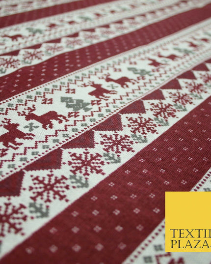 Fair Isle Reindeer Tree Christmas Zig Zag Stripe Printed Cotton Canvas Fabric