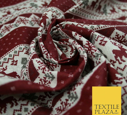 Fair Isle Reindeer Tree Christmas Zig Zag Stripe Printed Cotton Canvas Fabric