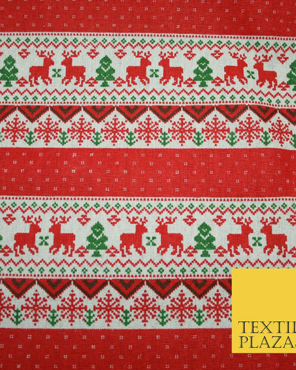 Fair Isle Reindeer Tree Christmas Zig Zag Stripe Printed Cotton Canvas Fabric