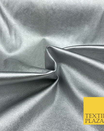 SILVER Shiny Premium Metallic Leatherette Fabric 300gsm Dancewear Craft 978