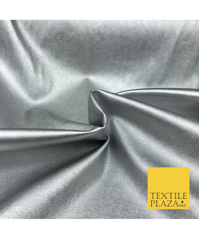 SILVER Shiny Premium Metallic Leatherette Fabric 300gsm Dancewear Craft 978