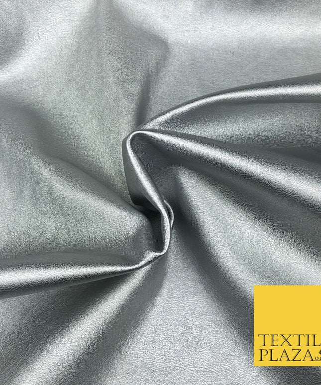 SILVER Shiny Premium Metallic Leatherette Fabric 300gsm Dancewear Craft 978