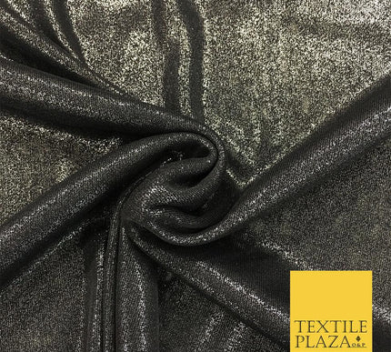 Premium Black Jersey Foil Net Metallic Shimmer Glitter Dancewear Fabric 2314