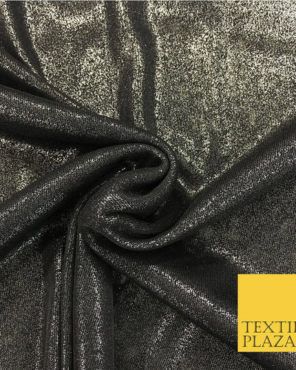 Premium Black Jersey Foil Net Metallic Shimmer Glitter Dancewear Fabric 2314