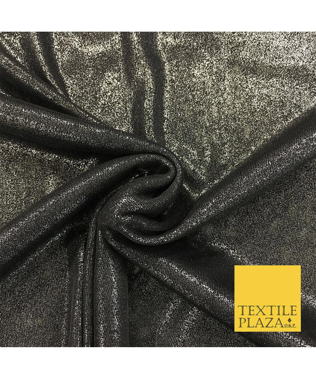 Premium Black Jersey Foil Net Metallic Shimmer Glitter Dancewear Fabric 2314