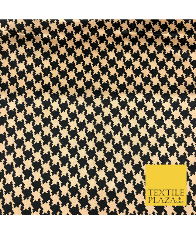 Gold Black Dogtooth Printed Satin Dress Fabric Silky Trendy Craft 56" A1030