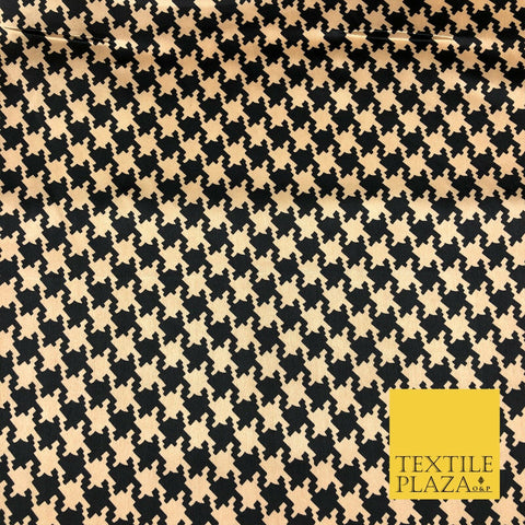 Gold Black Dogtooth Printed Satin Dress Fabric Silky Trendy Craft 56" A1030