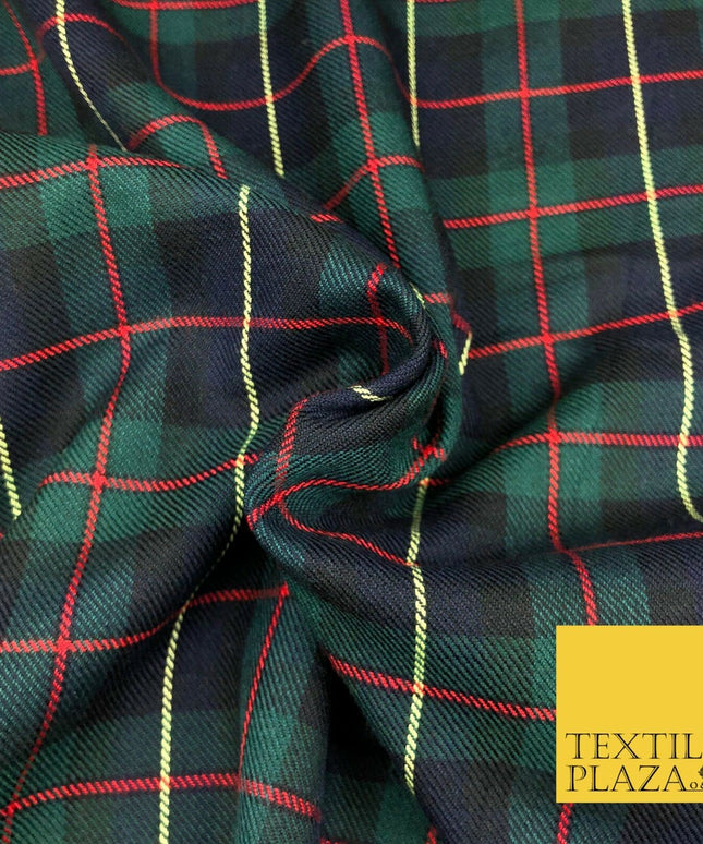 GREEN NAVY Classic Scottish TARTAN Polyester Viscose Fabric 58" Craft Dress Q966