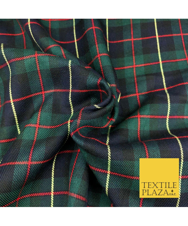 GREEN NAVY Classic Scottish TARTAN Polyester Viscose Fabric 58" Craft Dress Q966