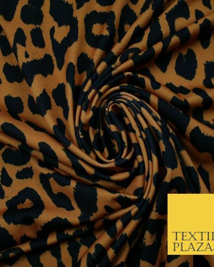 Rust Brown Black Leopard Animal Printed Stretch Jersey Fabric Dress Craft 4357