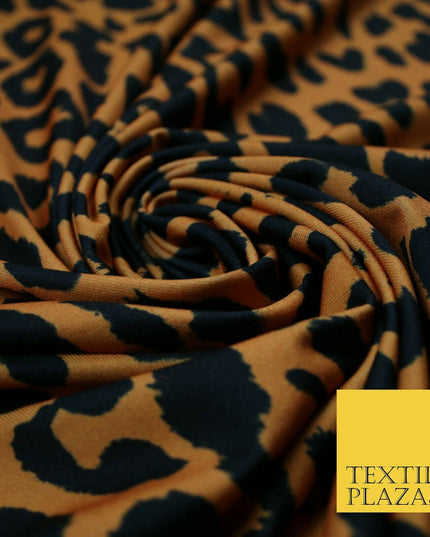 Rust Brown Black Leopard Animal Printed Stretch Jersey Fabric Dress Craft 4357