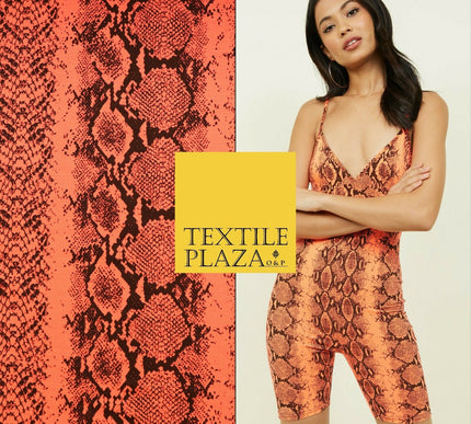 Bright Neon Orange Snake Animal Print Stretch Jersey Fabric Dress Craft 61" 4346
