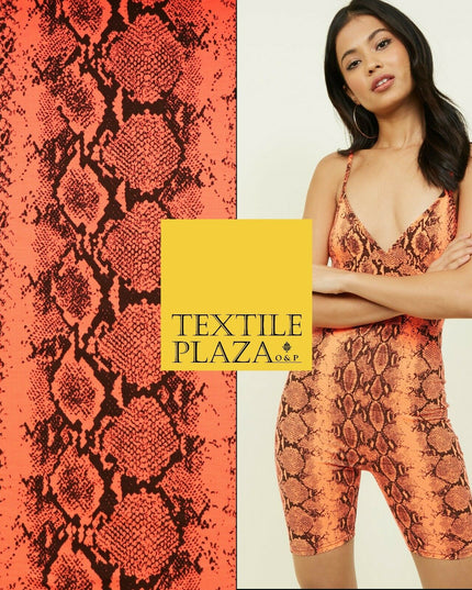 Bright Neon Orange Snake Animal Print Stretch Jersey Fabric Dress Craft 61" 4346