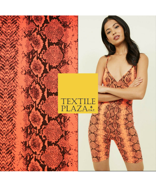 Bright Neon Orange Snake Animal Print Stretch Jersey Fabric Dress Craft 61" 4346