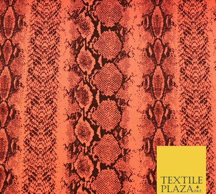 Bright Neon Orange Snake Animal Print Stretch Jersey Fabric Dress Craft 61" 4346