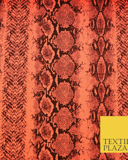 Bright Neon Orange Snake Animal Print Stretch Jersey Fabric Dress Craft 61" 4346