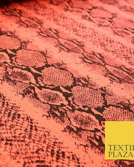 Bright Neon Orange Snake Animal Print Stretch Jersey Fabric Dress Craft 61" 4346