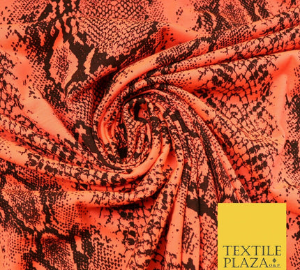 Bright Neon Orange Snake Animal Print Stretch Jersey Fabric Dress Craft 61" 4346
