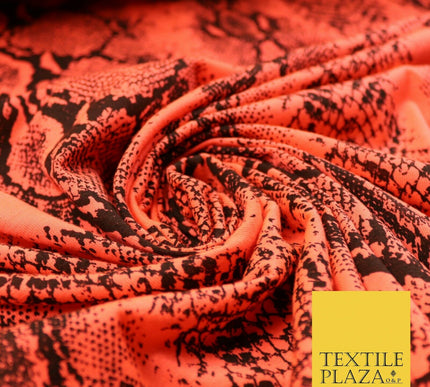 Bright Neon Orange Snake Animal Print Stretch Jersey Fabric Dress Craft 61" 4346