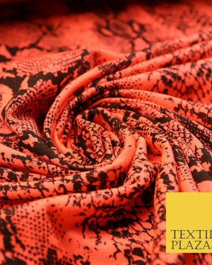 Bright Neon Orange Snake Animal Print Stretch Jersey Fabric Dress Craft 61" 4346
