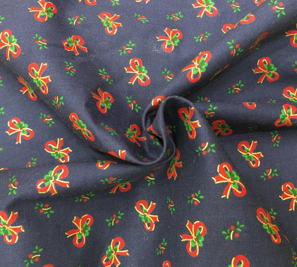Christmas Bows Fabric 100% Cotton - Per Metre/ Half Metre/ Fat Quarter NAVY RF27