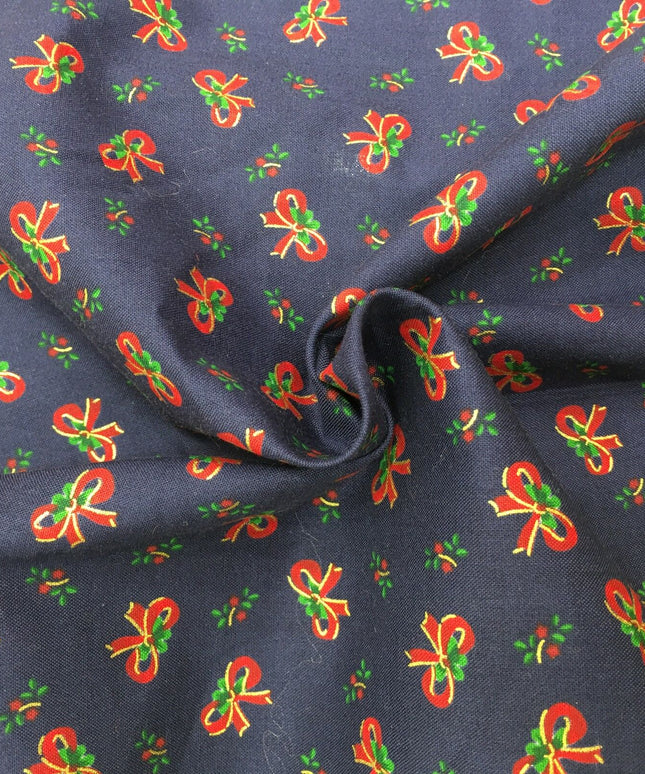Christmas Bows Fabric 100% Cotton - Per Metre/ Half Metre/ Fat Quarter NAVY RF27